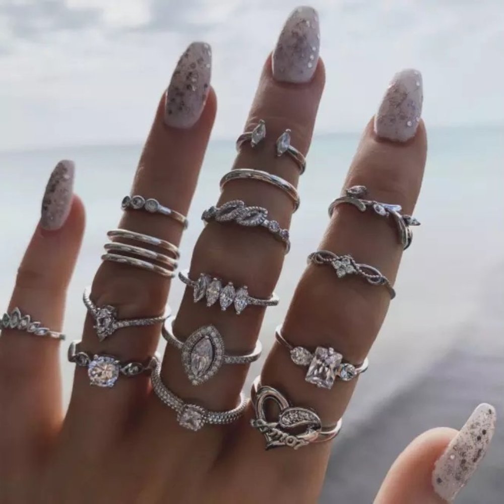 Trending Silver Bohemian 15 piece ring set